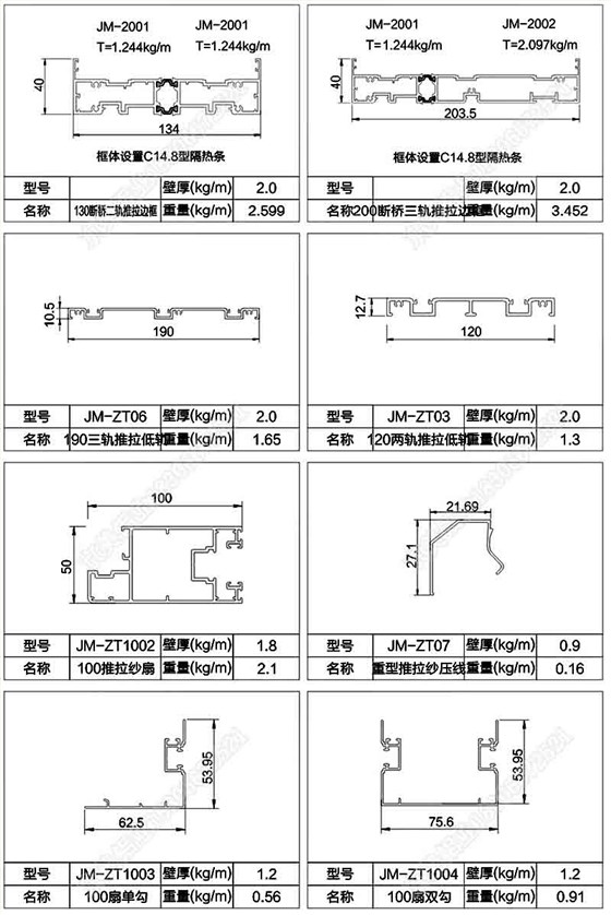 130斷橋重型兩軌推拉門型材